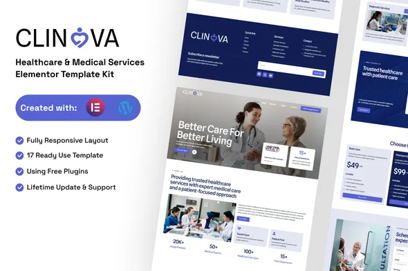 clinova healthcare medical services elementor template kit 1