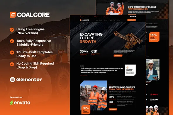 coalcore mining company elementor template kit 1