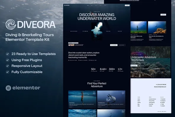 diveora diving snorkeling tours elementor template kit 1