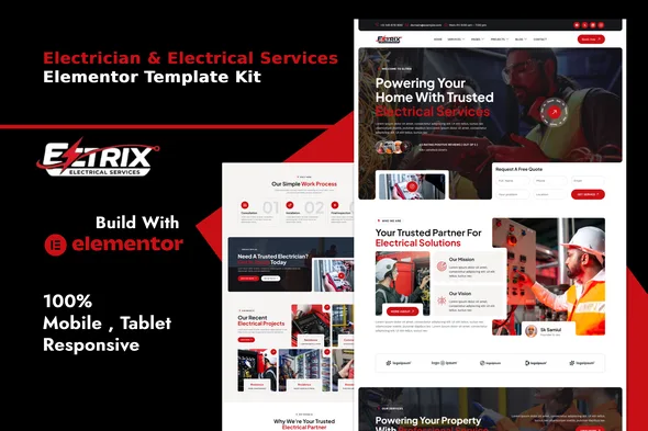 eltrix electrician electrical services elementor template kit 1
