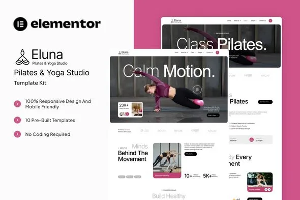 eluna pilates yoga studio elementor template kit 1