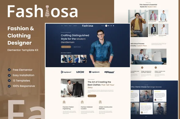 fashiosa fashion clothing designer elementor template kit 1