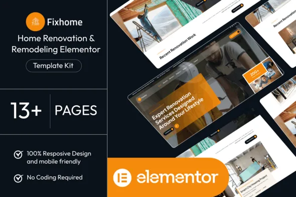 fixhome home renovation remodeling elementor template kit 1