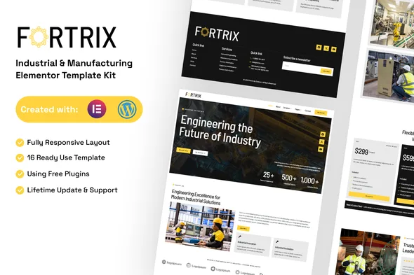 fortrix industrial manufacturing elementor template kit 1