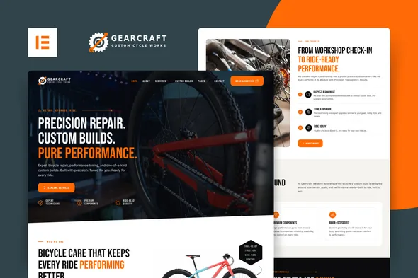 gearcraft bicycle repair customization elementor template kit 1
