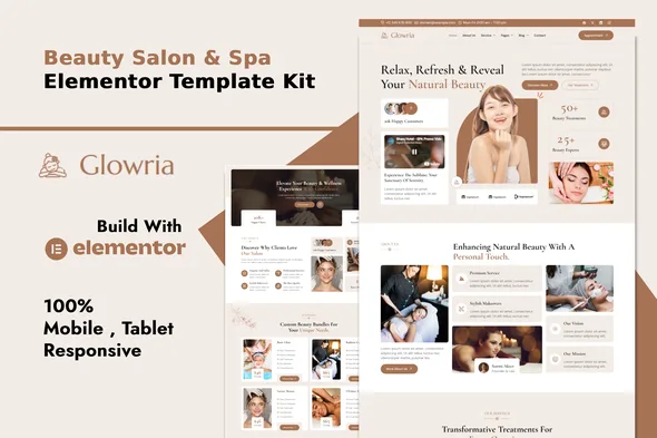 glowria beauty salon spa elementor template kit 1