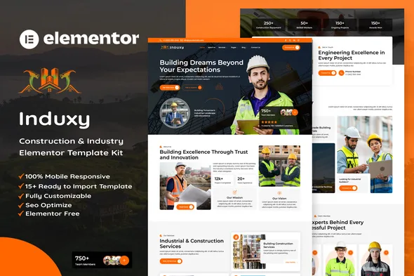 induxy construction industry elementor template kit 1