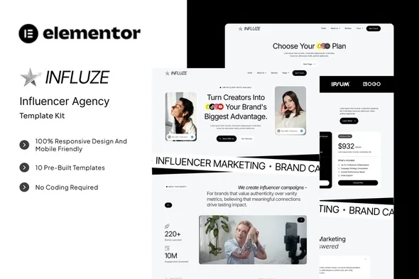 influze influencer agency elementor template kit 1
