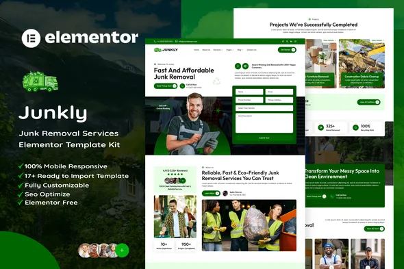 junkly junk removal services elementor template kit 1