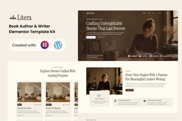 litera book author writer elementor template kit 1