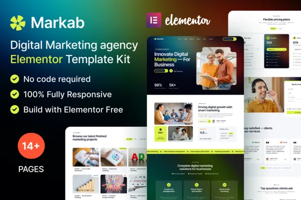 markab digital marketing elementor template kit 1