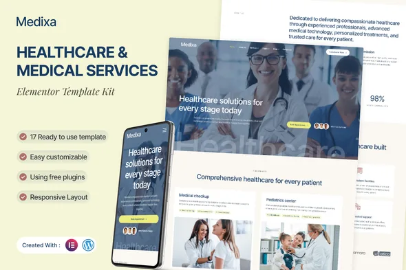 medixa healthcare medical services elementor template kit 1