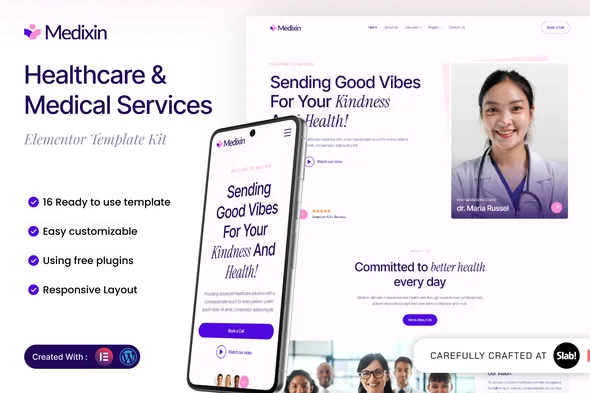 medixin healthcare medical services elementor template kit 1