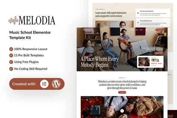melodia music school elementor template kit 1
