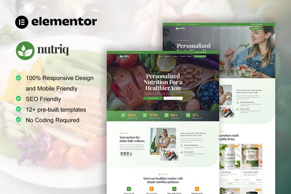nutriq healthy food nutrition elementor template kit 1