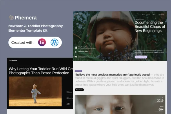 phemera newborn toddler photography service elementor template kit 1