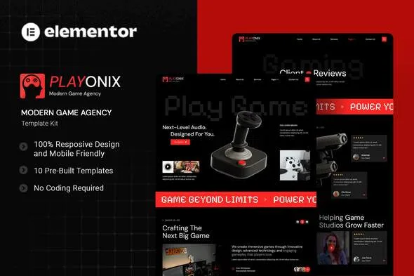 playonix modern game agency elementor template kit 1