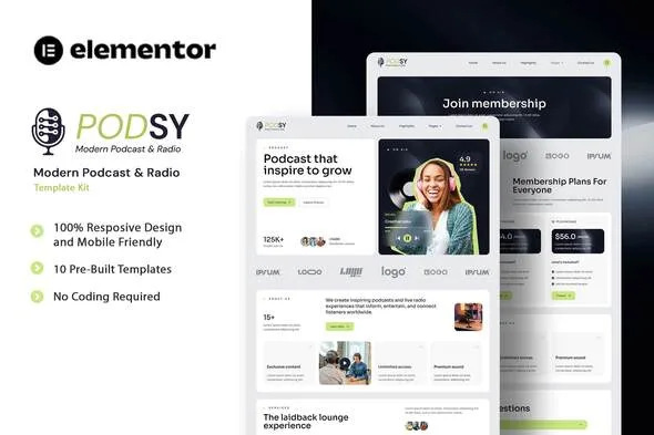 podsy modern podcast radio elementor template kit 1