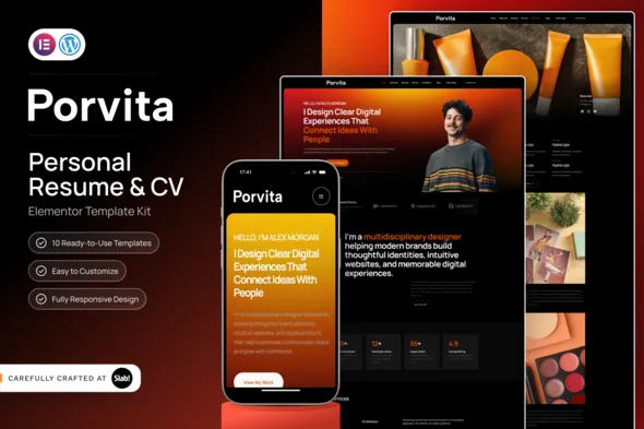 portiva personal resume cv elementor template kit 1