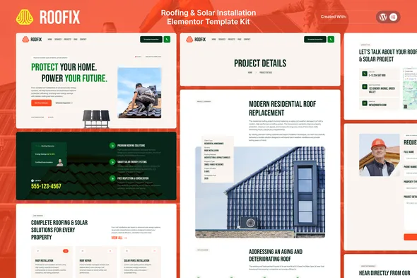 roofix roofing solar installation elementor template kit 1