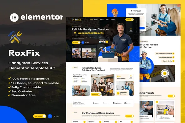 roxfix handyman services elementor template kit 1