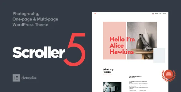 scroller photography one page multi page wordpress theme 1