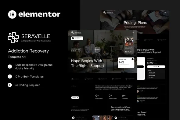 seravelle addiction recovery elementor template kit 1