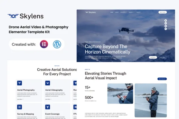 skylens drone aerial video photography elementor template kit 1