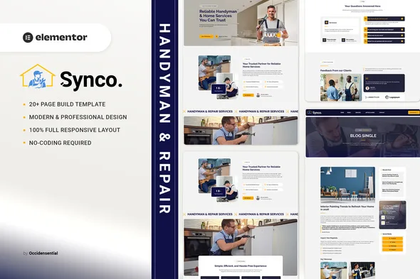 synco handyman repair elementor template kit 1