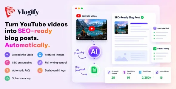 vlogify ai youtube to blog post generator for wordpress