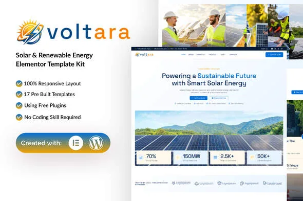voltara solar renewable energy elementor template kit 1