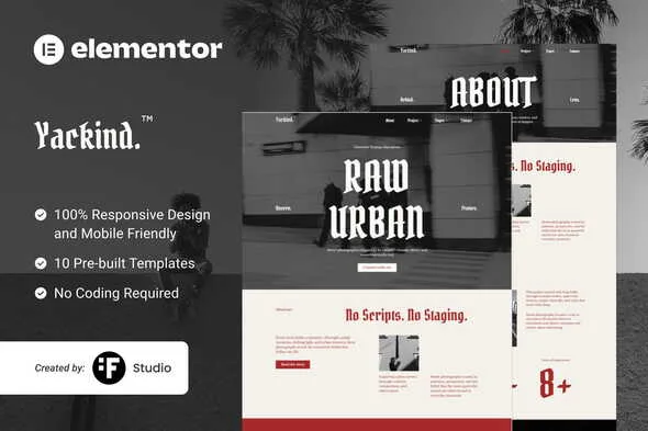 yackind street photography portfolio elementor template kit 1