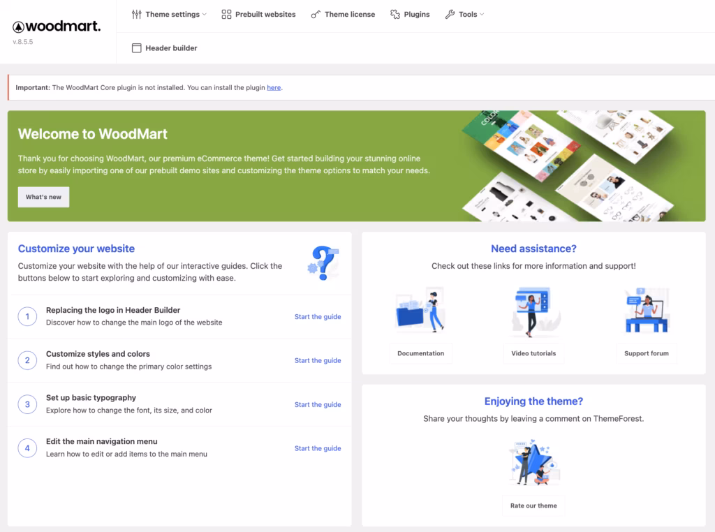 the 100+ prebuilt demo websites interface in WoodMart — the strongest first-hand evidence this page can carry.