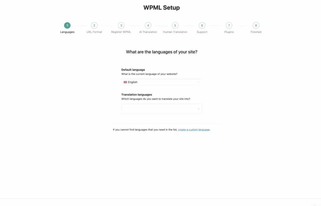 the Creating multilingual WordPress websites interface in Wp multi-lingual | Multilingual CMS — the strongest first-hand evidence this page can carry.
