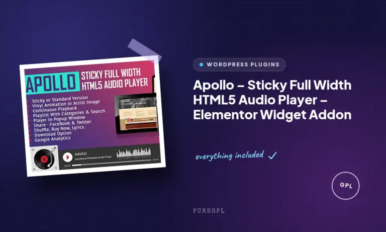 apollo sticky full width html5 audio player elementor widget addon