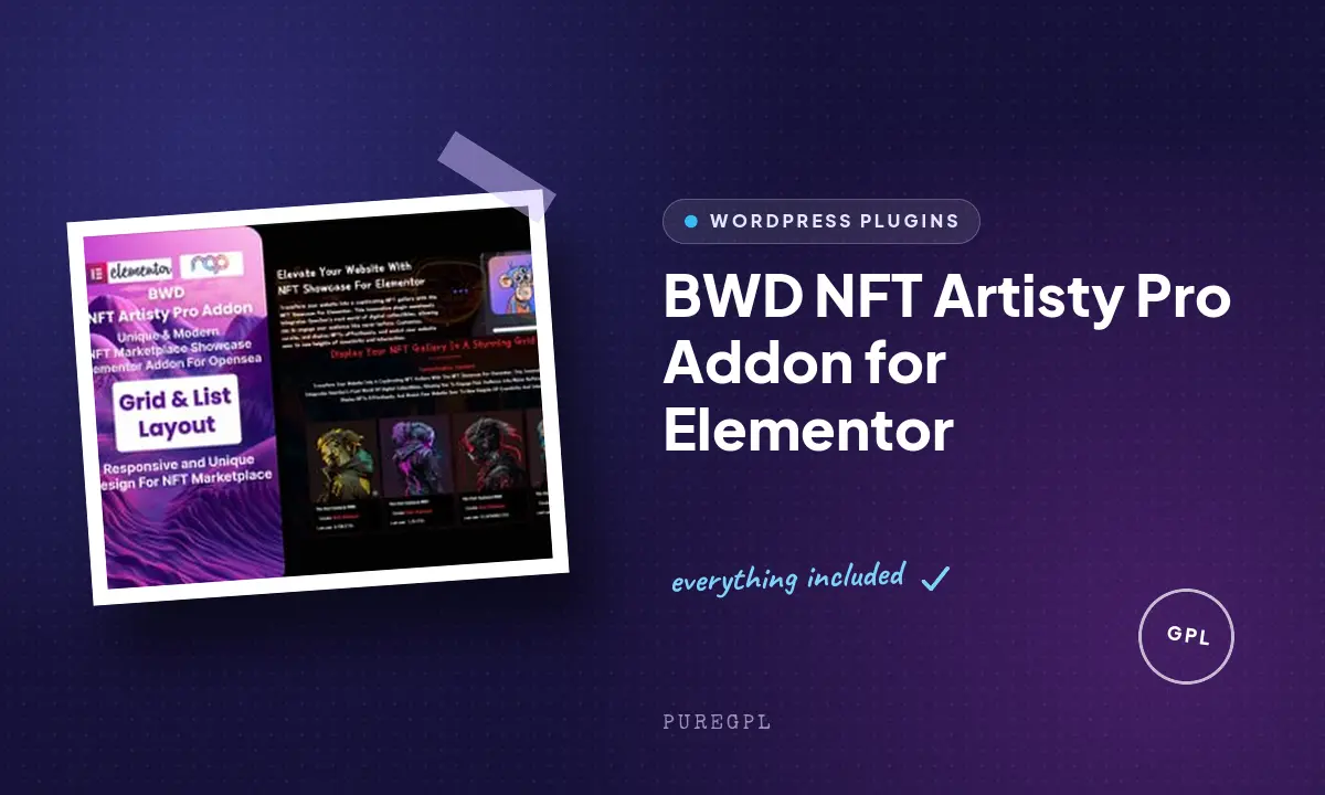 BWD NFT Artisty Pro Addon for Elementor