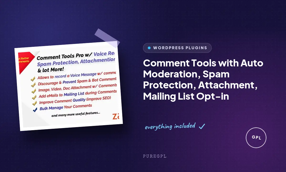 Comment Tools with Auto Moderation, Spam Protection, Attachment, Mailing List Opt-in