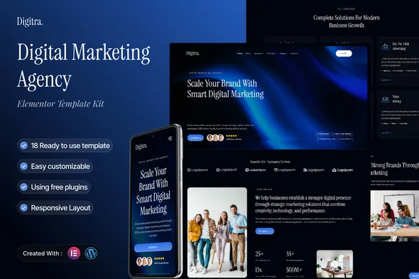 digitra digital marketing agency elementor template kit 1
