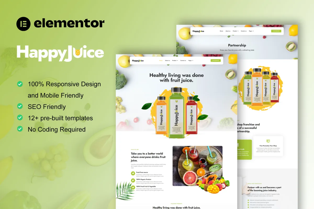 HappyJuice – Juice & Fresh Drink Elementor Pro Template Kit