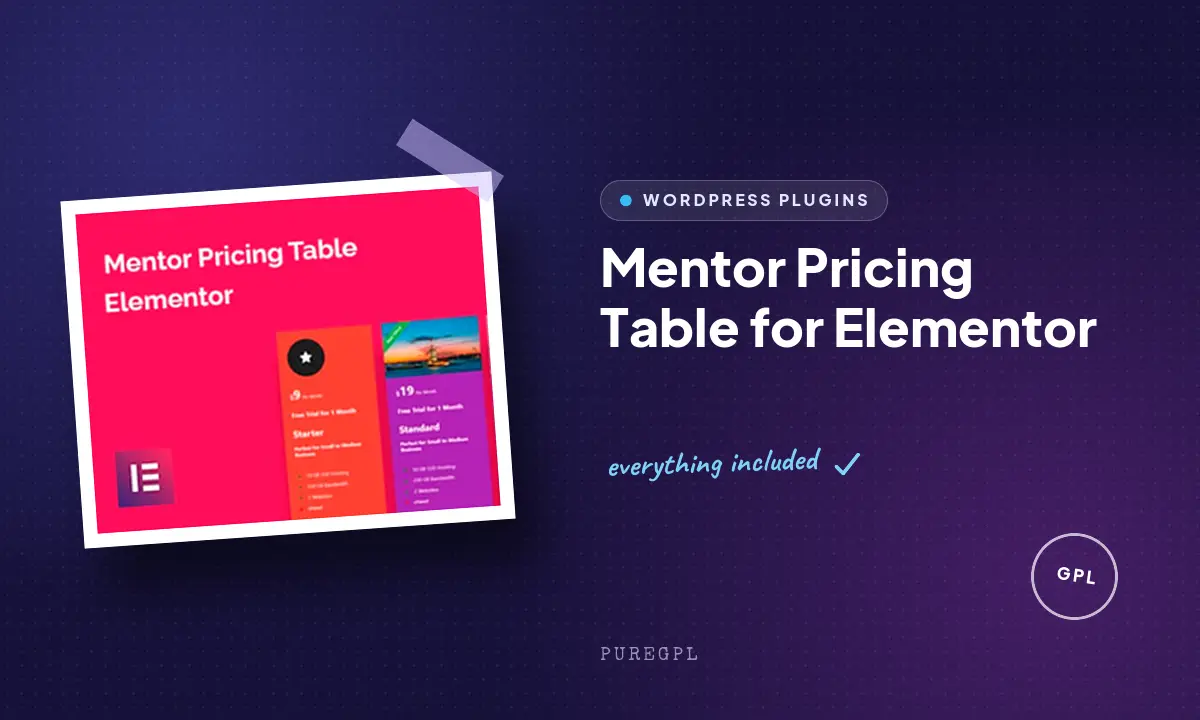 Mentor Pricing Table for Elementor