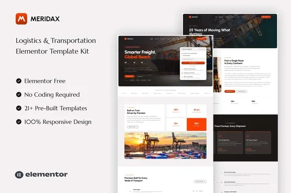 meridax logistics transportation elementor template kit 1