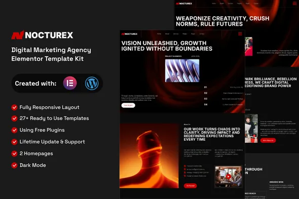 nocturex digital marketing agency elementor template kit 1