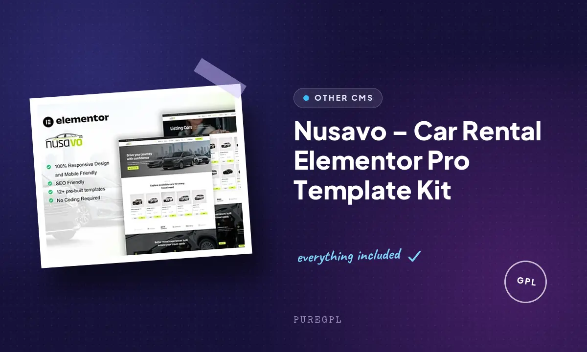 Nusavo – Car Rental Elementor Pro Template Kit