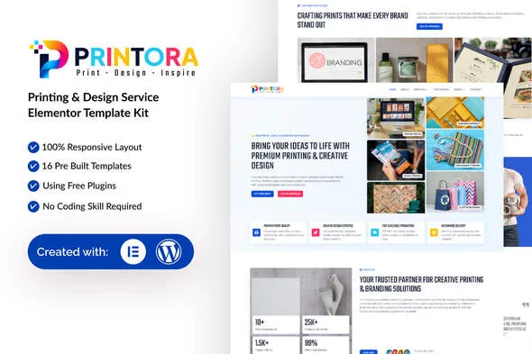 printora printing and design service elementor template kit 1