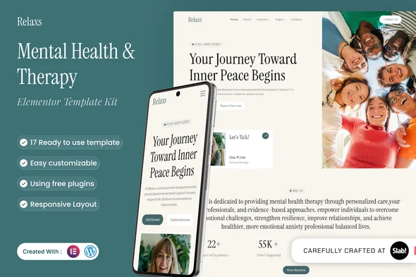 relaxs mental health therapy elementor template kit 1