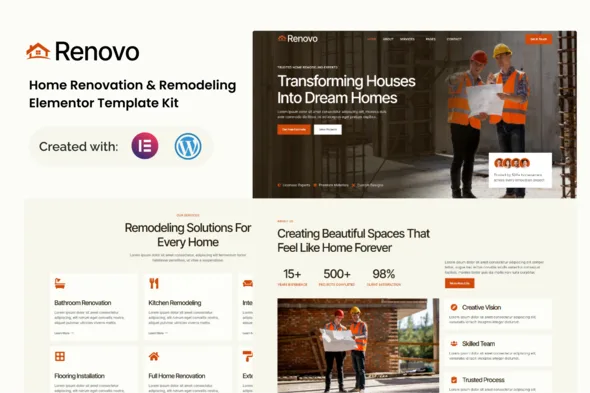 renovo home renovation remodeling elementor template kit 1