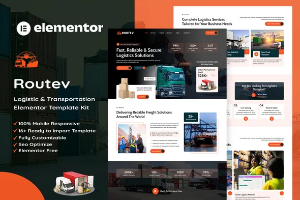 routev logistics transportation elementor template kit 1