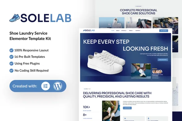 solelab shoe laundry service elementor template kit 1