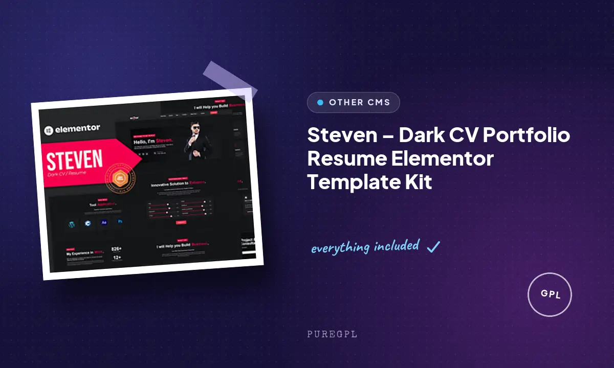 Steven – Dark CV Portfolio Resume Elementor Template Kit