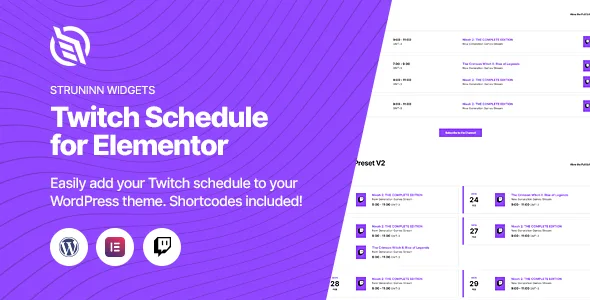 struninn twitch schedule elementor widget 1